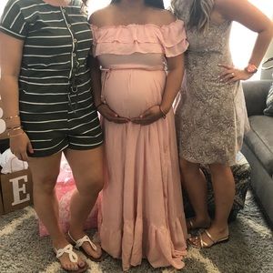 Pink Off Shoulder Tassel Tie Maxi